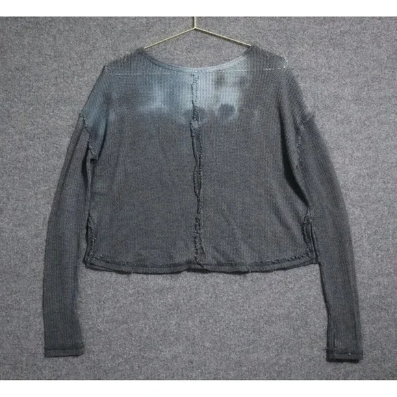 Free People Shirt Women Medium Blue Two Tone Sheer Knit‎ Long Sleeve Pullover - Picture 5 of 7